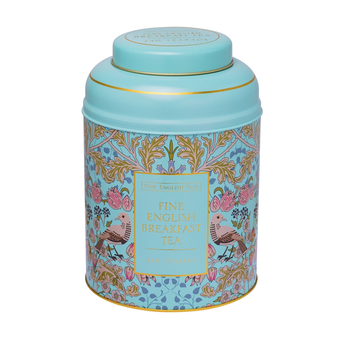 Mint Green Song Thrush & Berries Tea Caddy With 240 English Breakfast Teabags Tea Tins New English Teas 