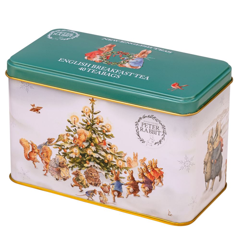 Peter Rabbit & Friends at Christmas tea tin with 40 English Breakfast Black Tea New English Teas 