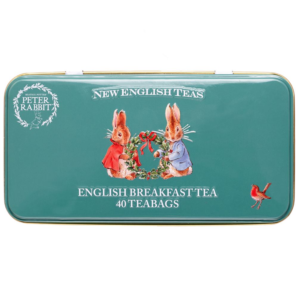 Peter Rabbit & Friends at Christmas tea tin with 40 English Breakfast Black Tea New English Teas 