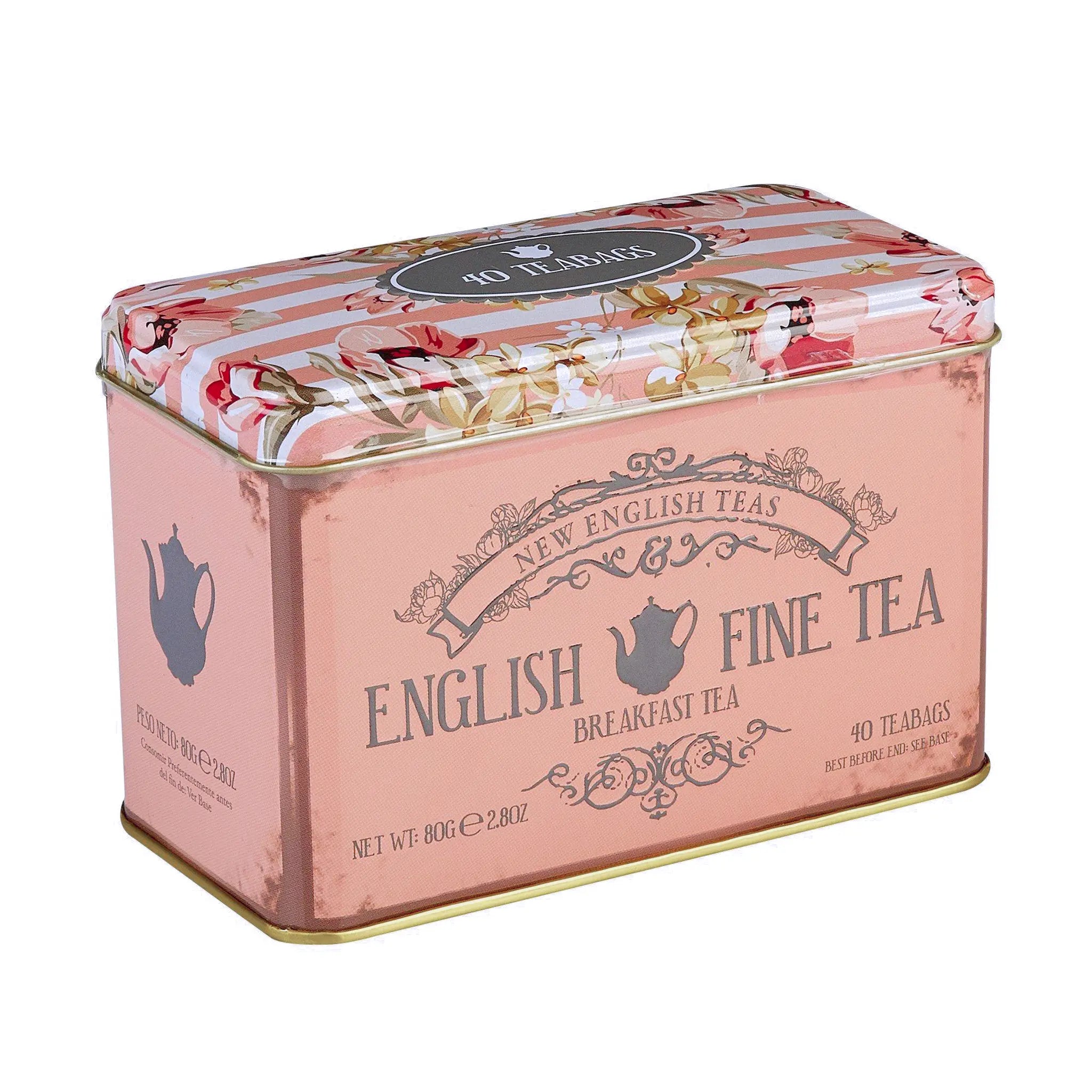 Vintage Floral Classic Tea Tin - Blush